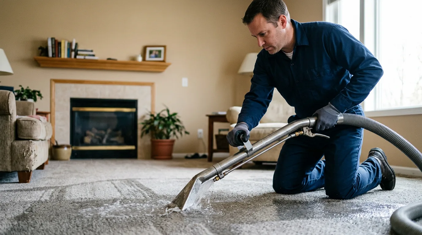 Water damage restoration technician working near Shirley, IL